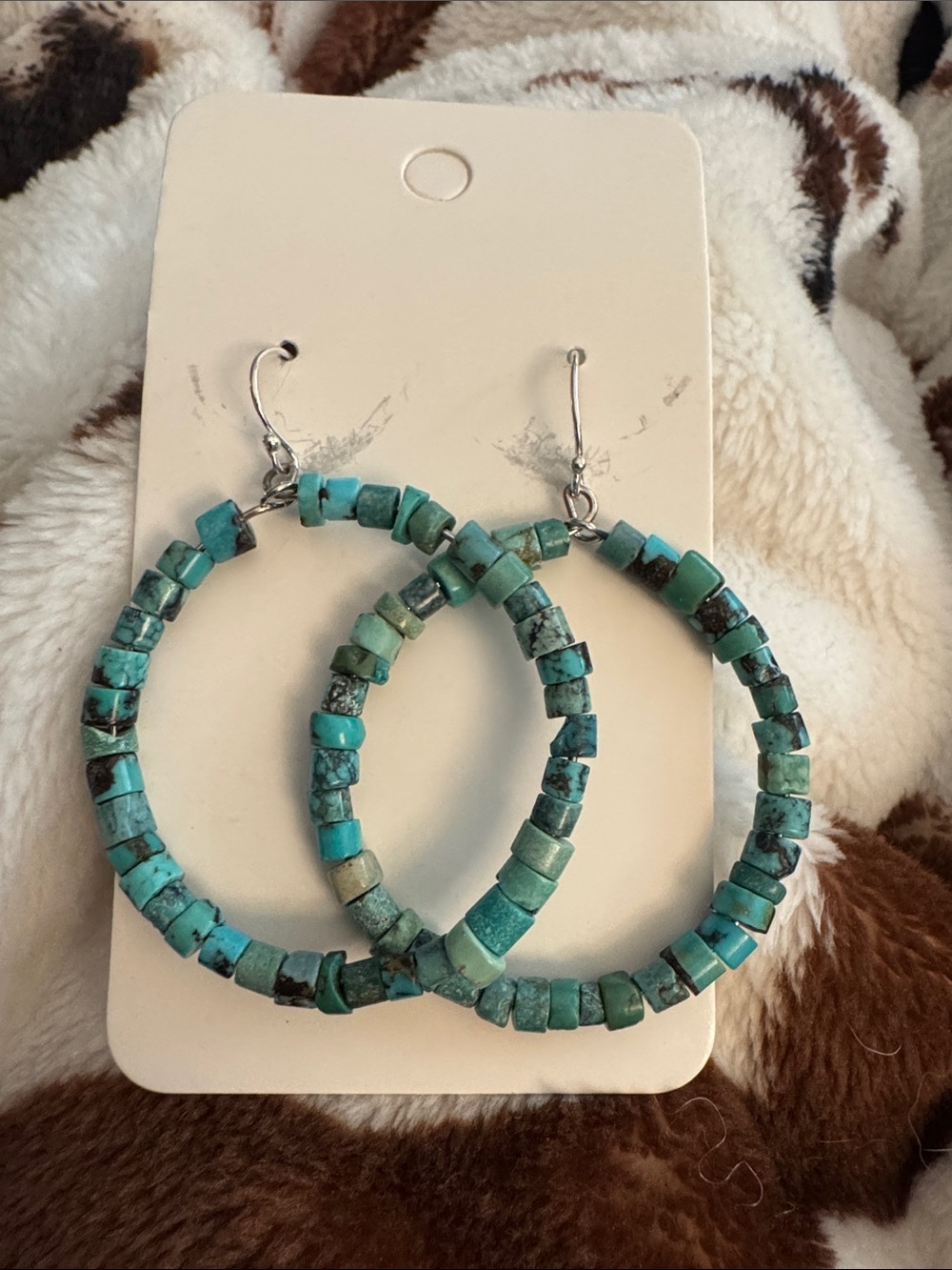 Turquoise Beaded Hoop 925 silver Earrings - Women Jewelry